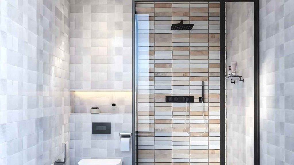 Grid Stacked Bathroom Tiles Design