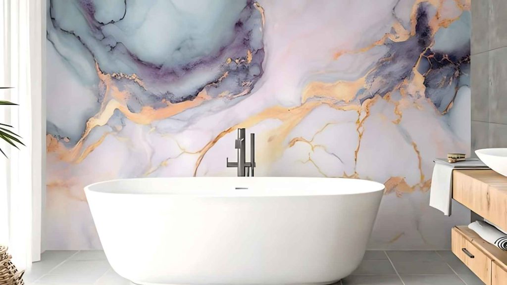 Fancy Wallpaper Bathroom Tiles Design