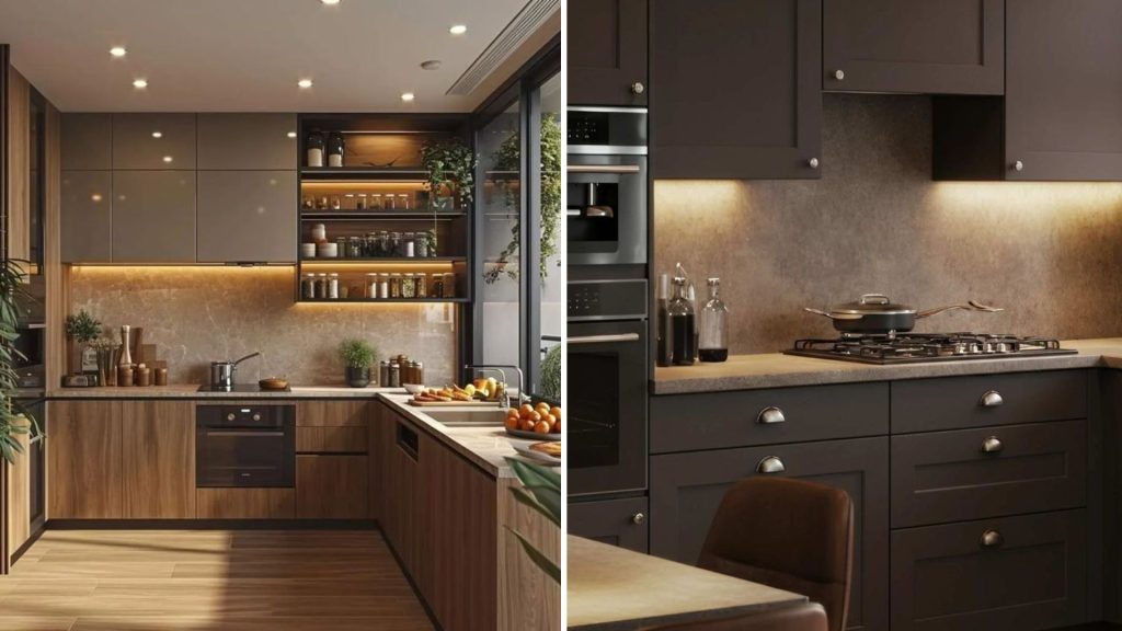 Brown Colour Kitchen Interior Design