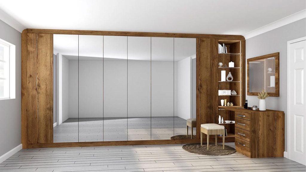 Wooden Wardrobe Design with Mirror