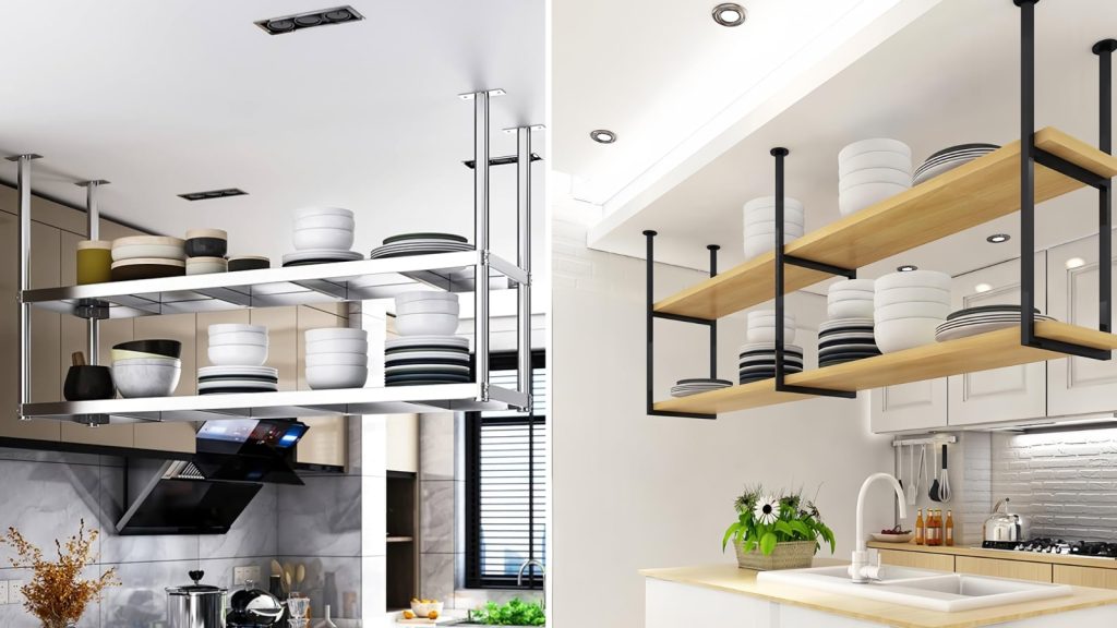 Ceiling Mounted Bar Shelves for Home Decor