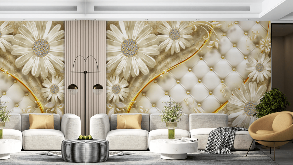 Luxury Fabric Wallpaper Design for Living Room
