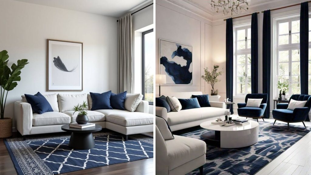Navy blue and white sofa color combination for modern home interiors