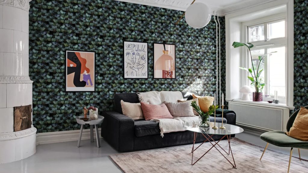 Black Textured Wallpaper Design for Living Room