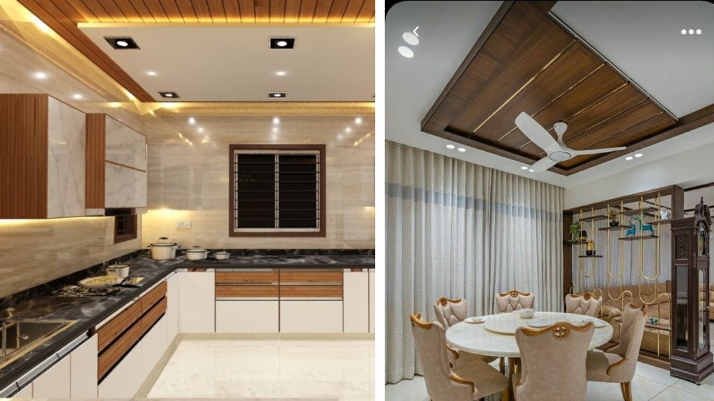 Affordable wooden-look PVC ceiling design for modern kitchen interiors
