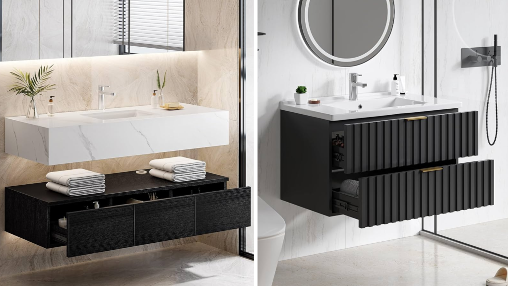 Floating Wall-hung Metal Sink with Counter Slab Design