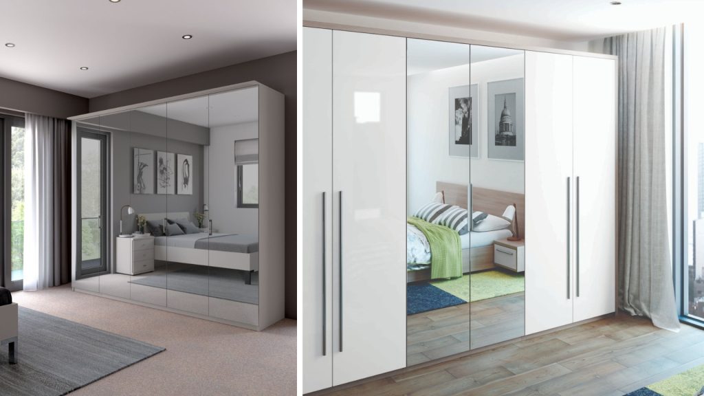 Mirrored Wardrobes Reflecting Bedroom Interior to Enhance Spacious Look