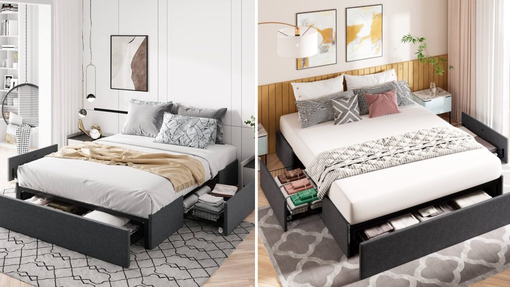Platform Bed Designs with Integrated Side Storage Drawers