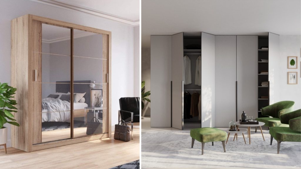 Sliding Door and Hinged Door Wardrobe Design Comparison in Modern Bedroom