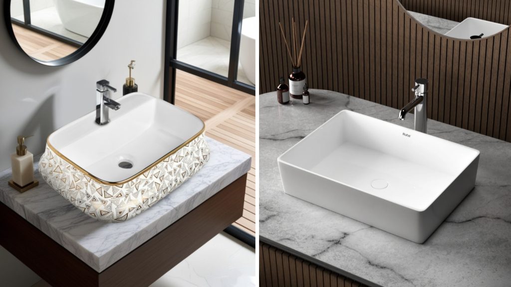 Modern Table Top Wash Basin Designs with Elegant Marble Countertop Styles