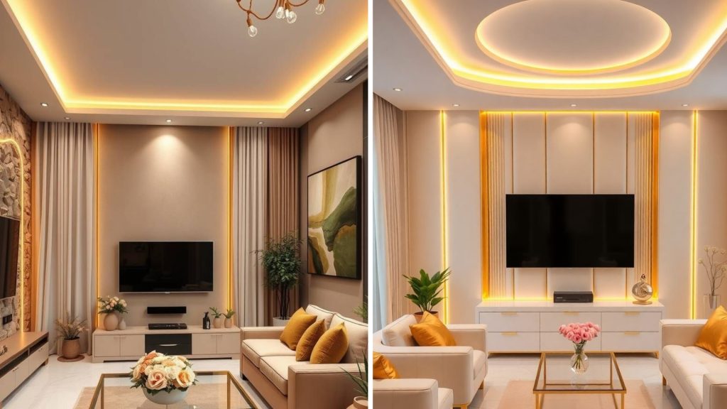 Cove lighting false ceiling design for modern living room