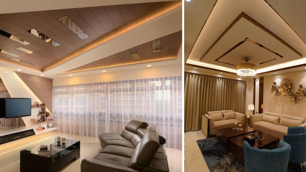 Modern geometric false ceiling design for living room 2025
