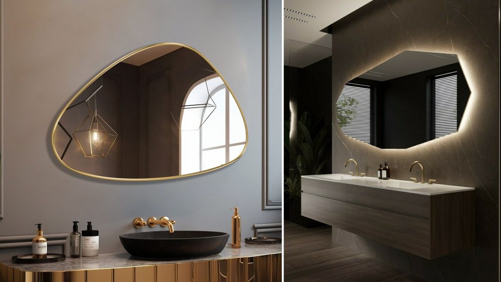 Geometric Bathroom Mirrors for Modern Compact Bathrooms