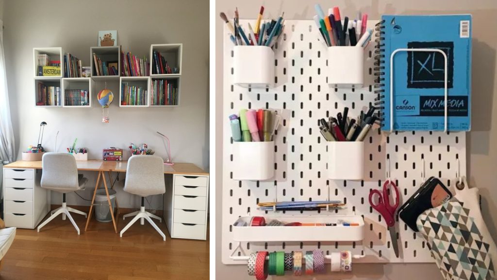 Vertical storage ideas for kids study room as per Vastu