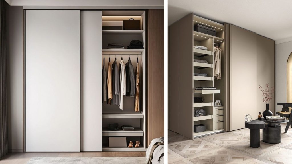 Light-colored sliding wardrobe design for small apartment bedroom