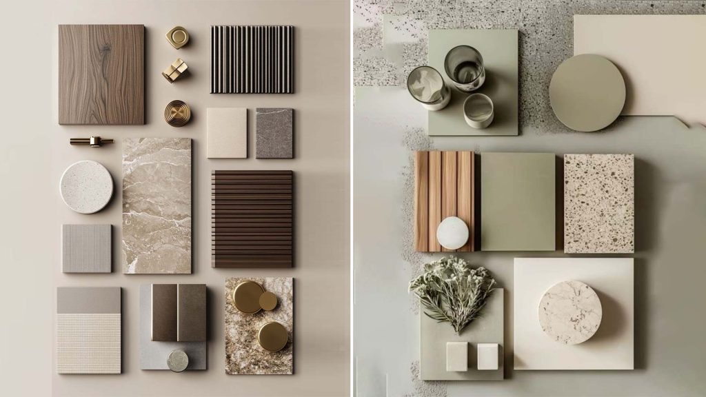 3D visualization showcasing material selection for home interiors