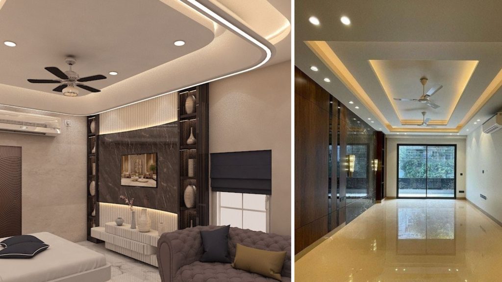 Modern multi-tiered false ceiling design for living room