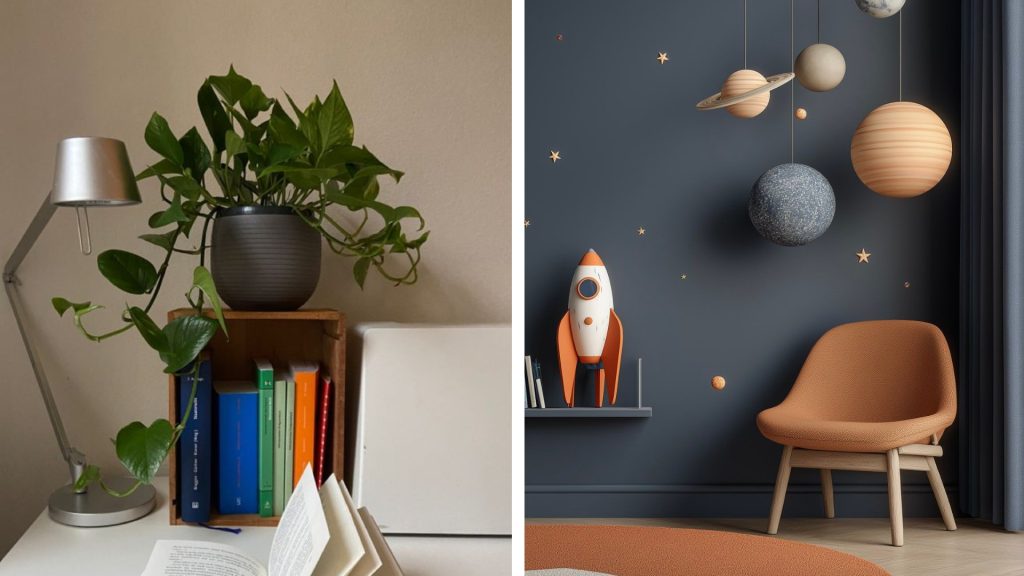 Natural elements and artwork in kids study room as per Vastu guidelines