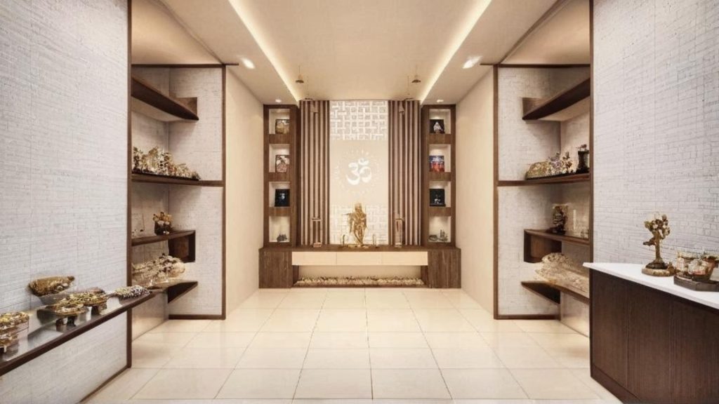 Zen style pooja corner and meditation zone interior design