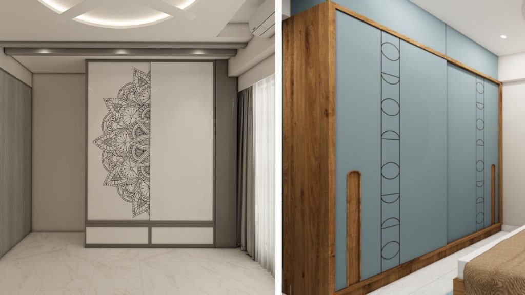 Sliding wardrobe with subtle decorative elements in a modern small bedroom
