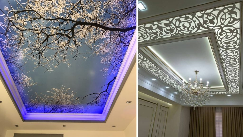 Themed false ceiling design for modern living room