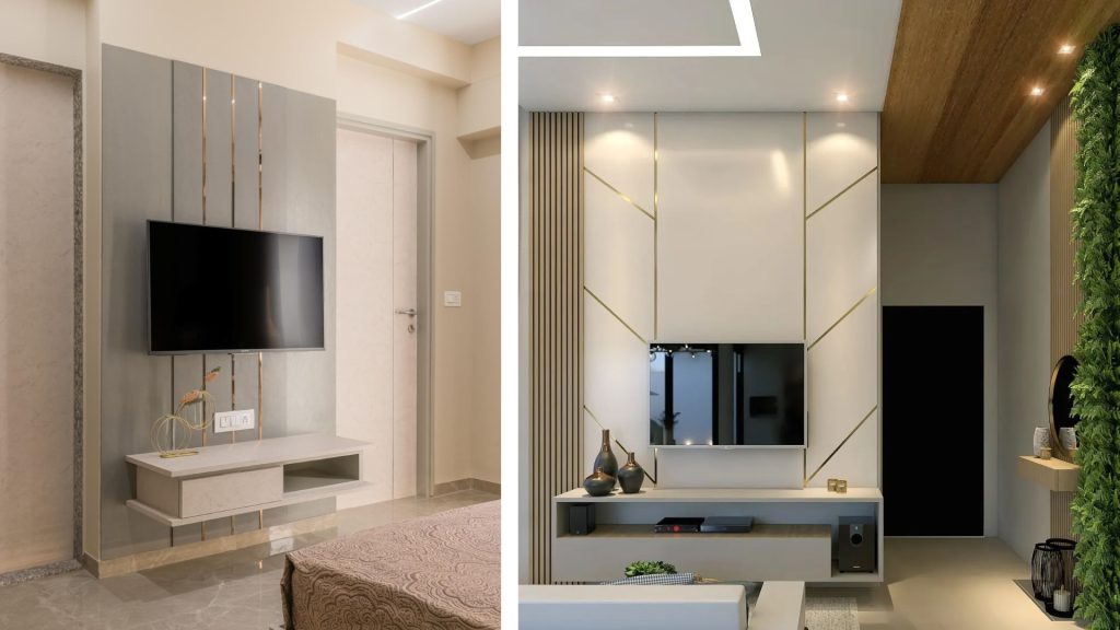 Vertical small living room design with TV and sofa set