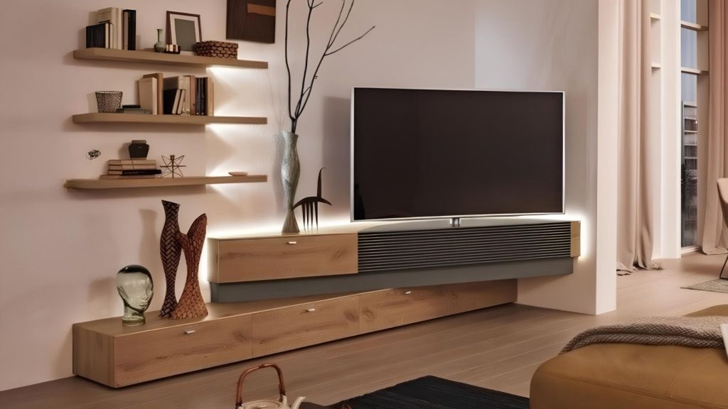 Space-saving small living room with TV and sofa set customized for tight spaces