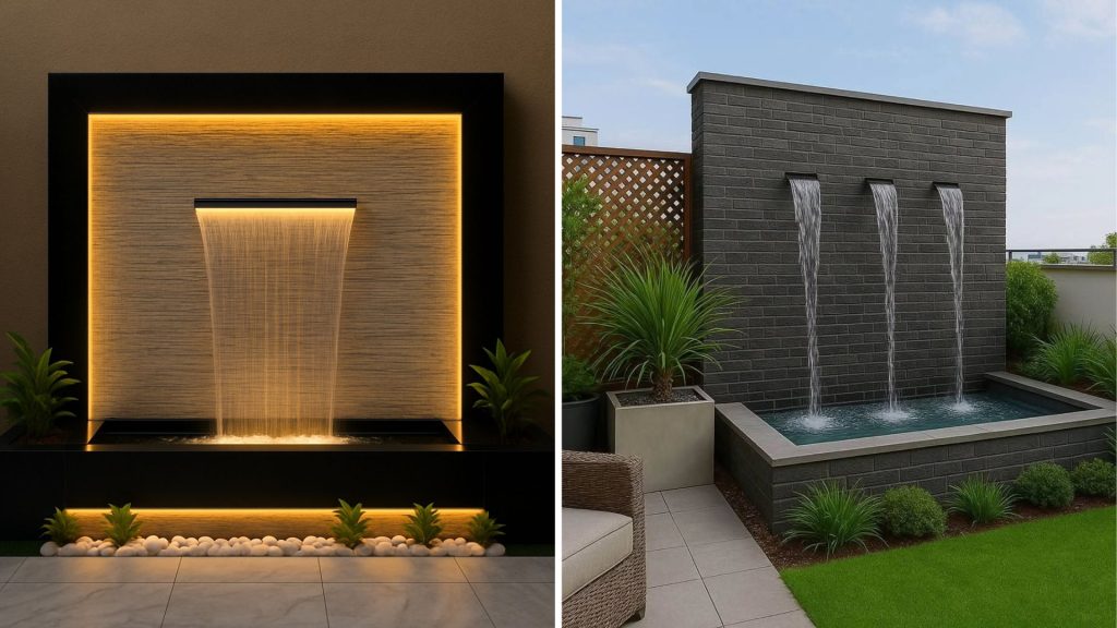 Modern terrace design with elegant water fountain
