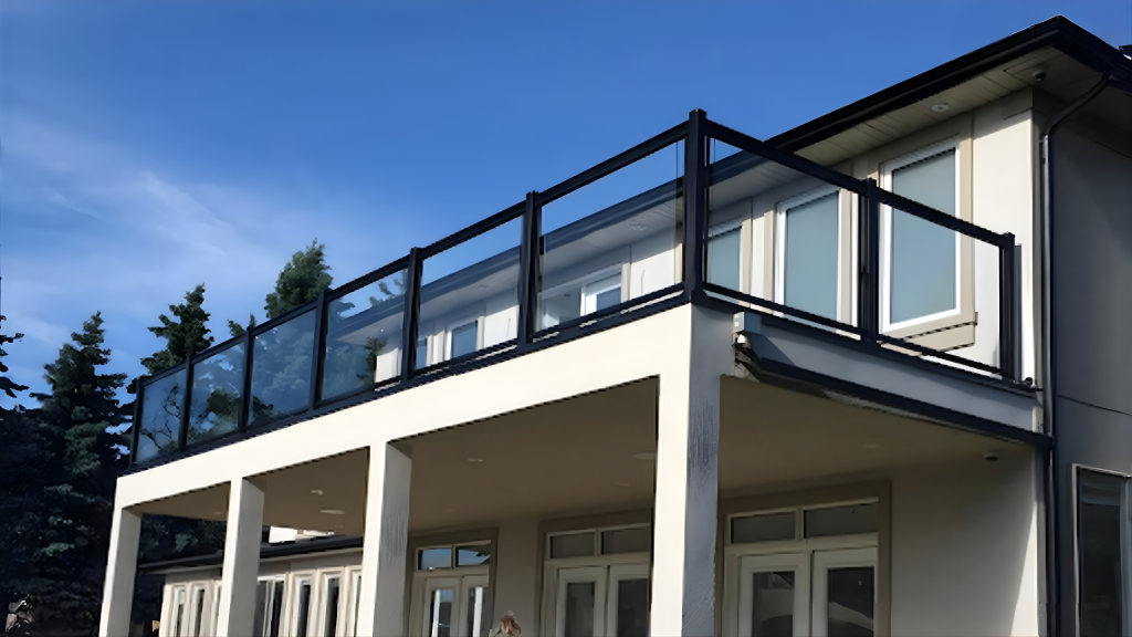 Modern balcony with stainless steel glass railing