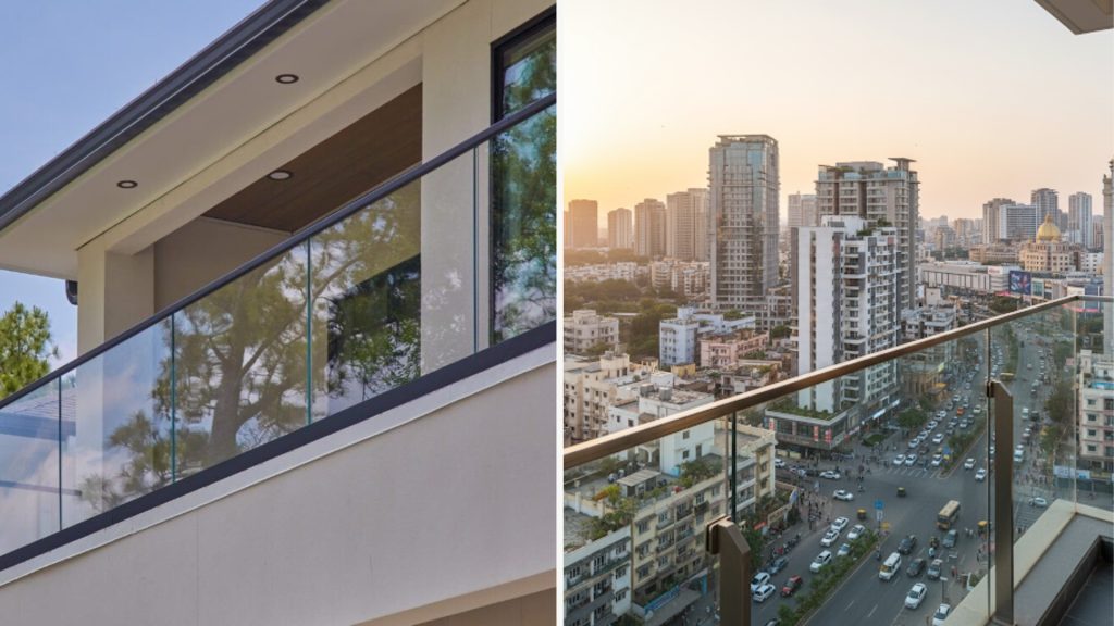 Modern balcony with clear glass railing