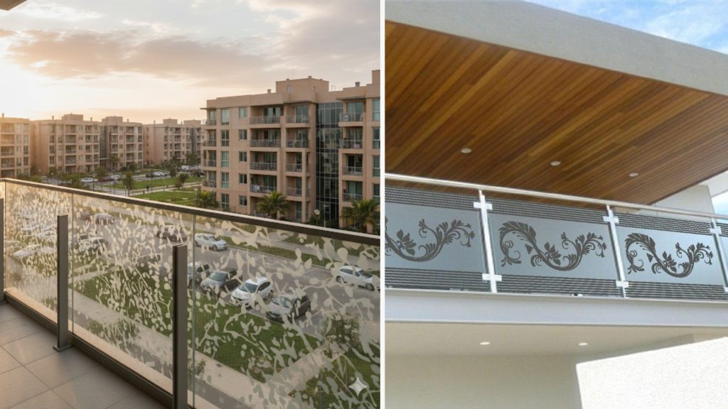 Modern fritted glass railing design for balcony