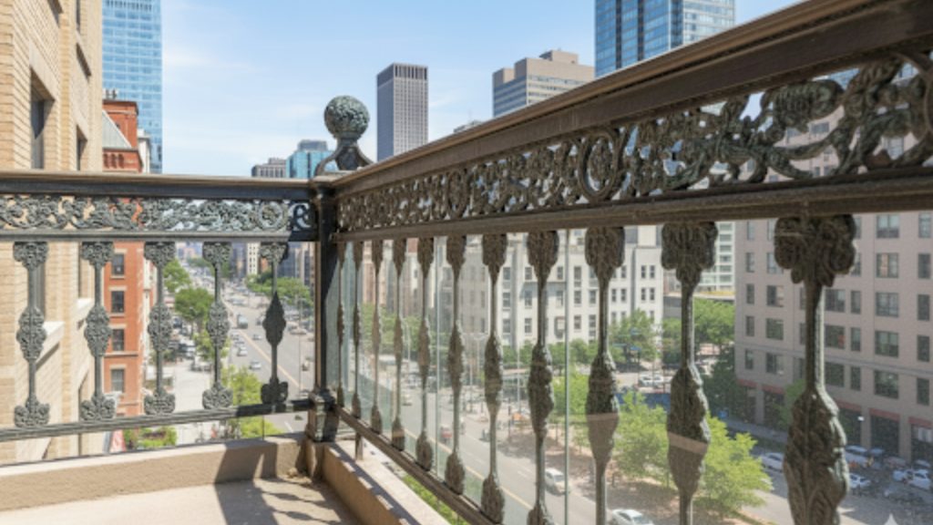 Ornamented balcony glass railing frame design