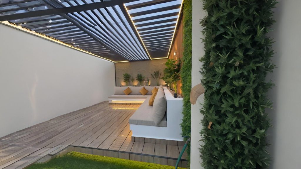 Modern rooftop with lush vertical garden wall design