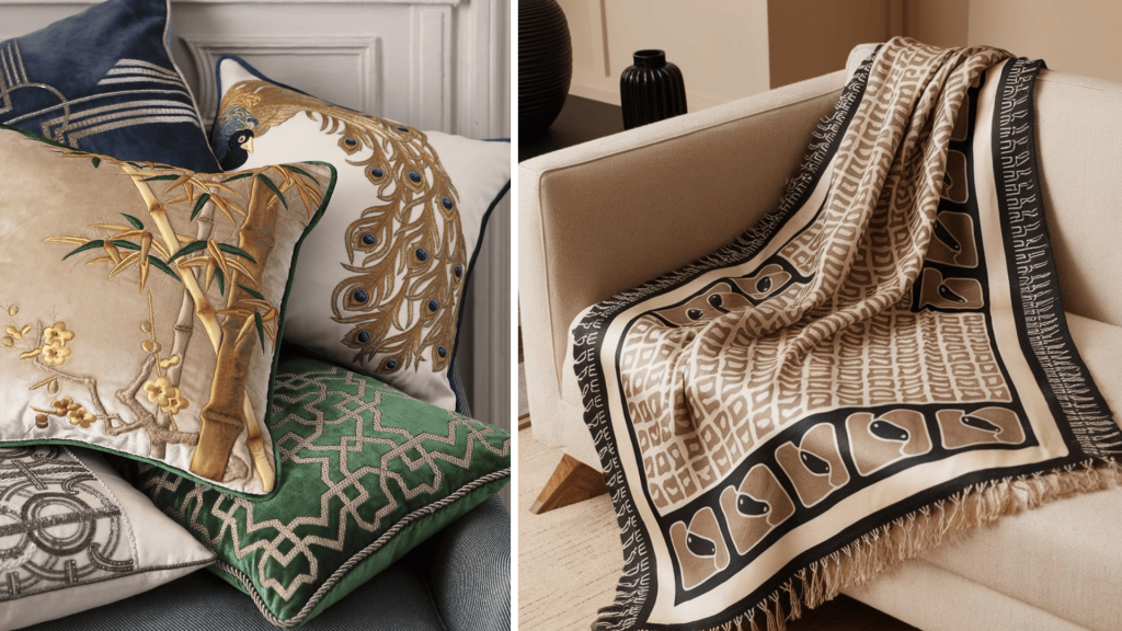 Luxurious plush textiles adding elegance to small apartment