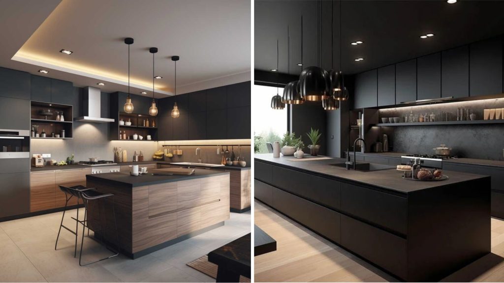 Black modern modular kitchen design colour combination