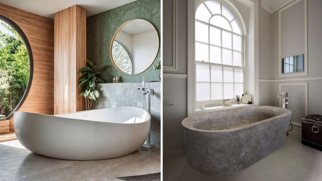 Curved and organic bathtub design in modern bathroom