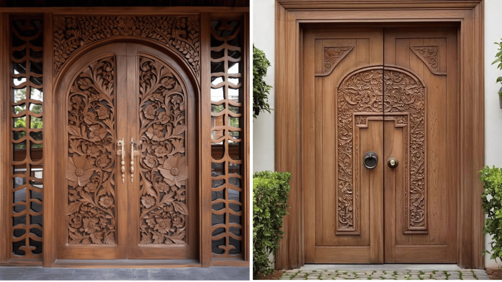 Floral Carving Wooden Door