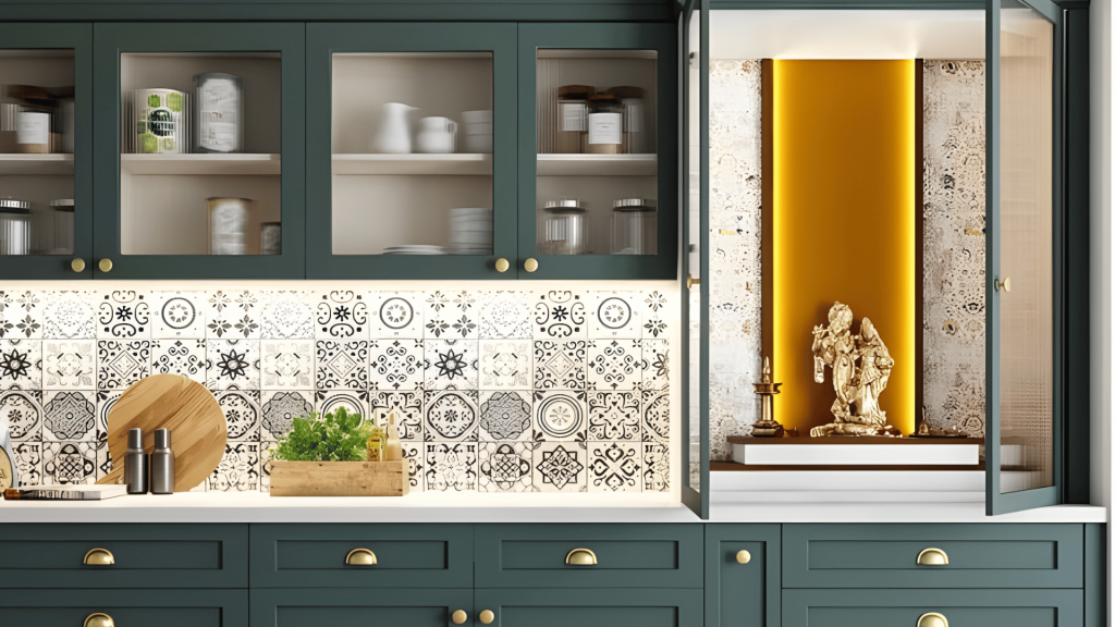 Small Kitchen Compact Shelves Mandir Design