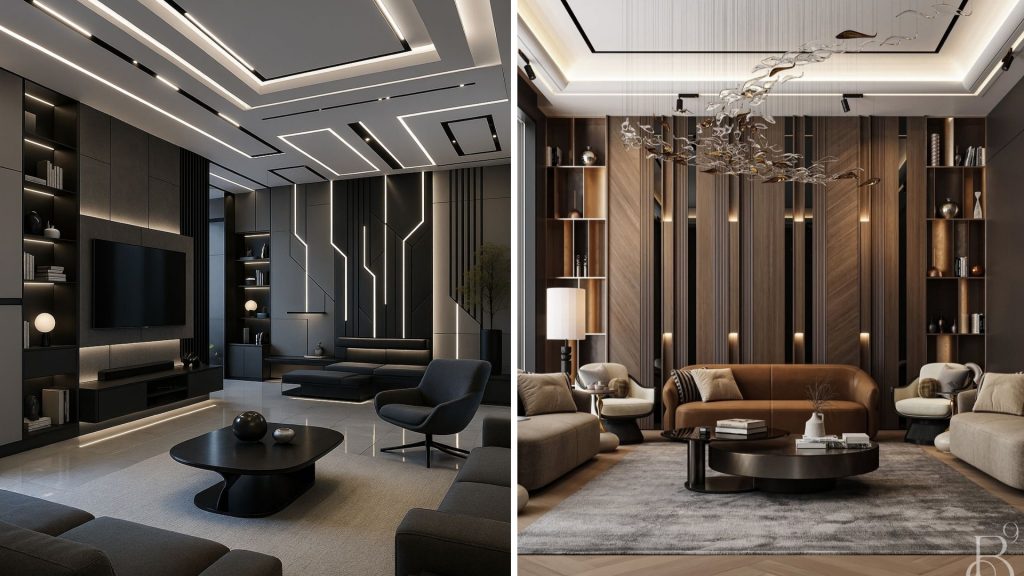 High-tech smart wall panelling design for modern living room