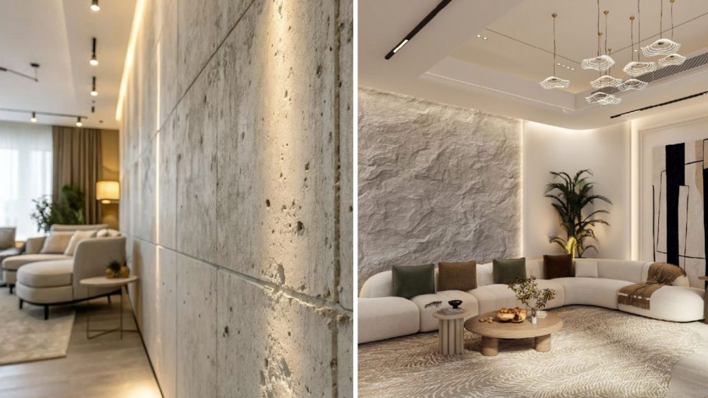 Industrial wall panelling design for living room