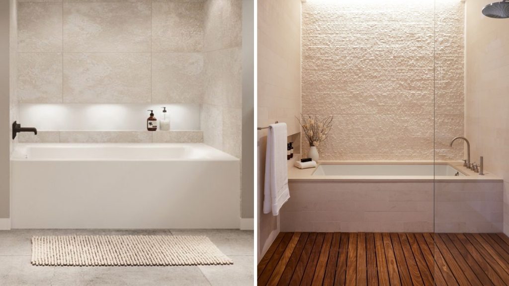 Integrated alcove bathtub design with a luxurious feel