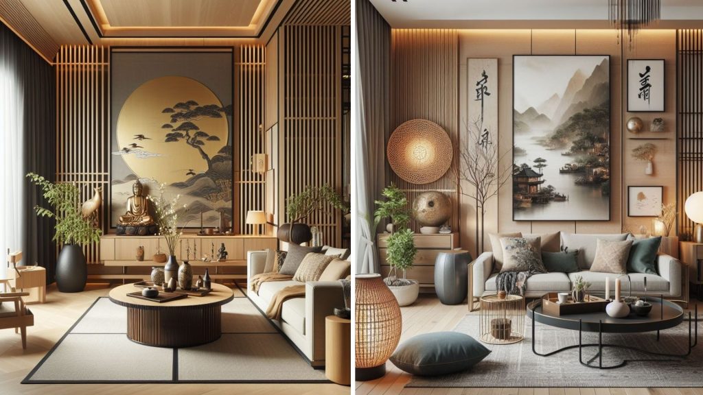 Japandi style wall panelling in living room