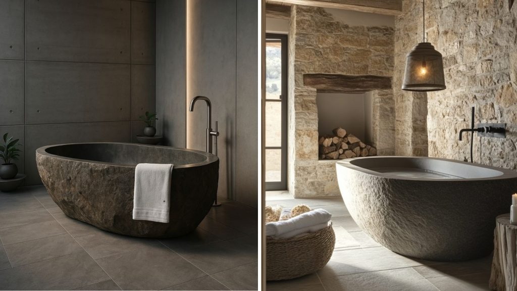 Natural stone bathtub design in a modern bathroom