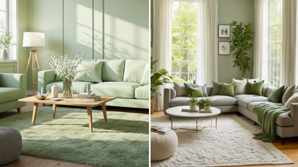 Pista green colour combination for modern home interior