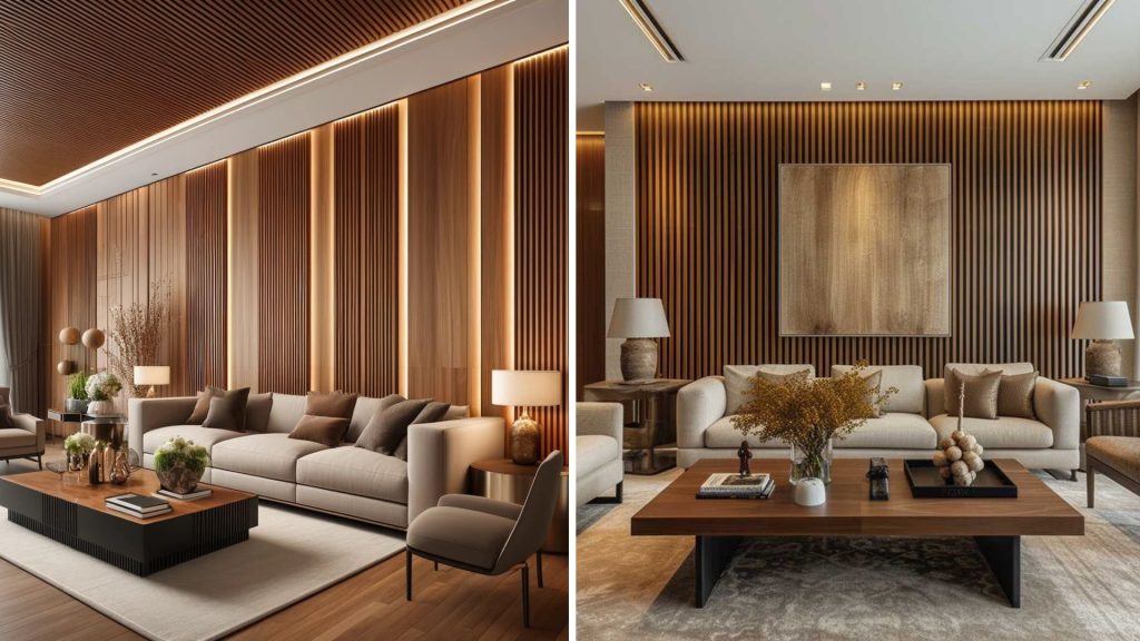 Rustic natural wall panelling for living room