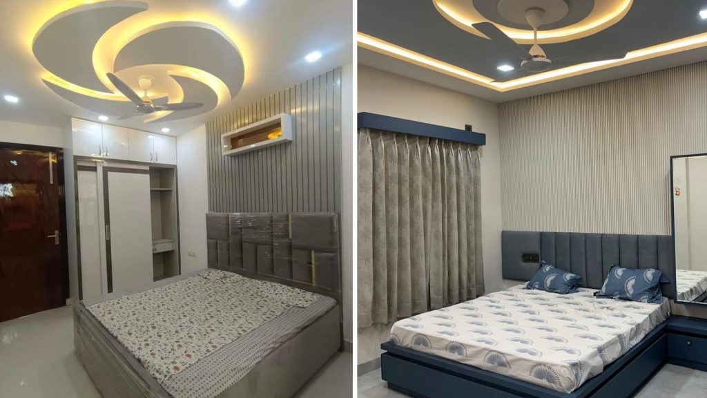 Small bedroom ceiling design with modern layered look