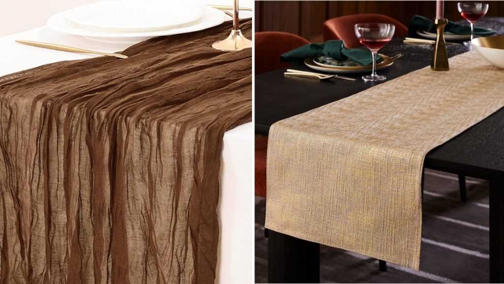 Neutral metallic table runner for New Year decor