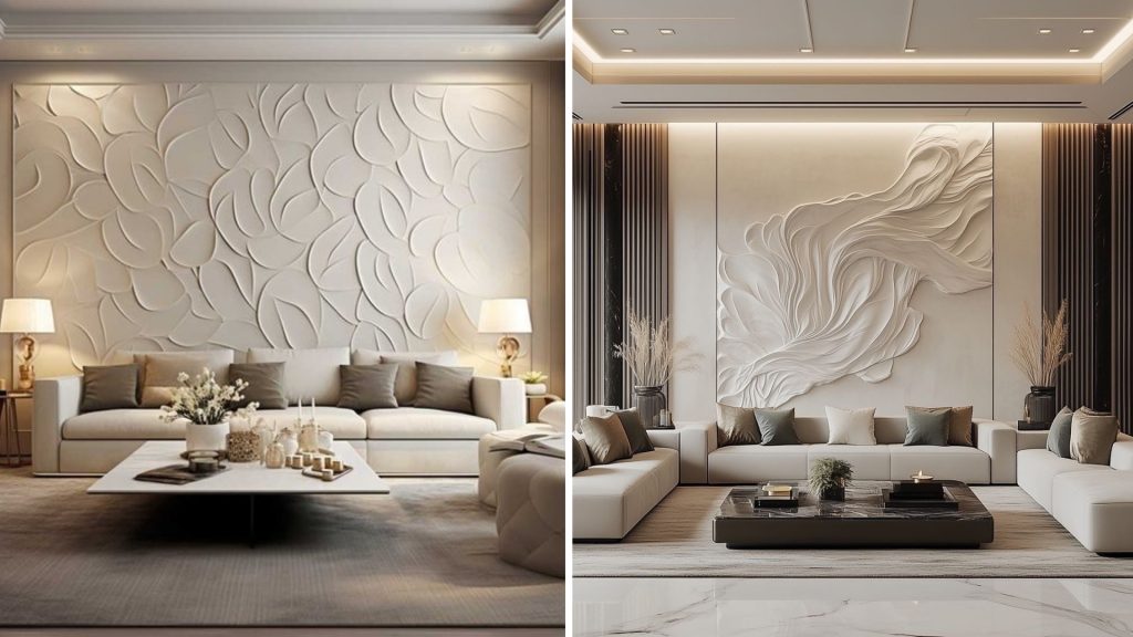 3D textured wall panelling design for living room