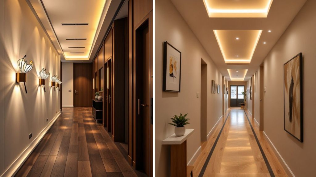 Modern long corridor design in a contemporary home