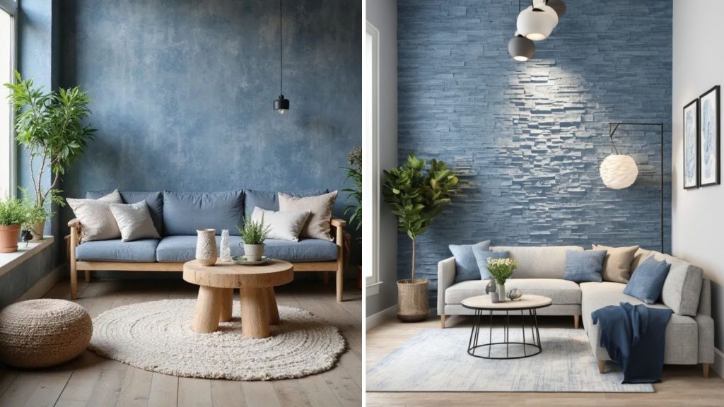 Weathered denim blue interior color idea for modern home design